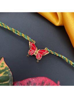 Digital Dress Room - Gold Plated Red Butterfly Magnet Pendant Rakhi For Raksha Bandhan