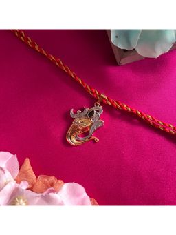 Digital Dress Room - Gold-Silver Plated Lord Ganesha Om Pendant Rakhi For Raksha Bandhan