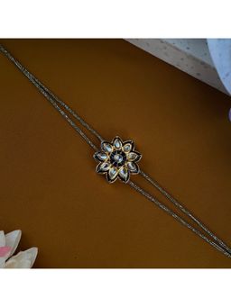 Digital Dress Room - Gold Plated Flower Kundan Big Pendant Rakhi For Raksha Bandhan