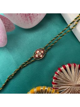 Digital Dress Room - Gold Plated Enamel Flower Pendant Rakhi For Raksha Bandhan