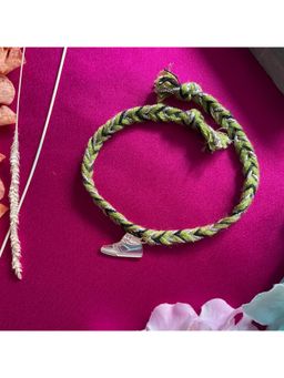 Digital Dress Room - Gold Plated Mini Shoes Charm Pendant Rakhi For Raksha Bandhan