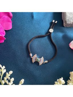 Digital Dress Room - Silver Plated American Diamond Bow Pendant Rakhi For Raksha Bandhan