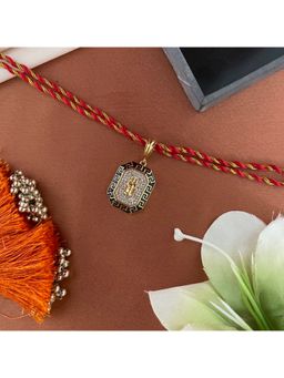 Digital Dress Room - Gold Plated American Diamond Trishul Pendant Rakhi For Raksha Bandhan