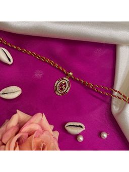 Digital Dress Room - Gold Plated American Diamond Om Oval Pendant Rakhi For Raksha Bandhan