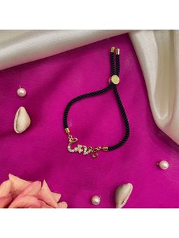 Digital Dress Room - Gold Plated American Diamond Love Flower Pendant Rakhi For Raksha Bandhan