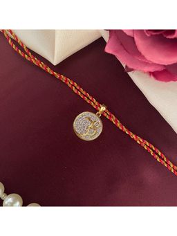 Digital Dress Room - Gold Plated American Diamond Om Round Pendant Rakhi For Raksha Bandhan