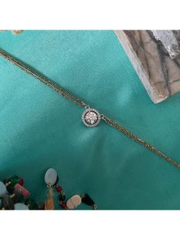Digital Dress Room - Silver Plated American Diamond Round Pendant Rakhi For Raksha Bandhan