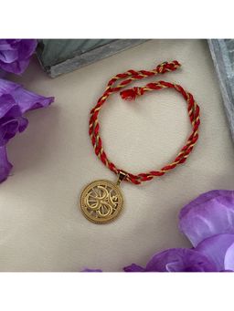 Digital Dress Room - Gold Plated Om Big Round Pendant Thread Rakhi For Raksha Bandhan