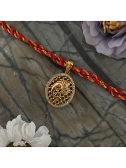 Digital Dress Room - Gold Plated Ad Ganesha Pendant Thread Rakhi For Raksha Bandhan