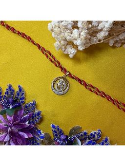 Digital Dress Room - Gold Plated Ad Ganesha & Om Pendant Thread Rakhi For Raksha Bandhan