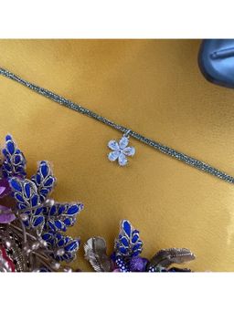 Digital Dress Room - Silver Plated Ad Flower Pendant Thread Rakhi For Raksha Bandhan