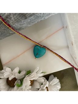 Digital Dress Room - Blue Turquoise Stone Heart Thread Rakhi For Raksha Bandhan
