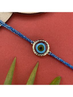 Digital Dress Room - Gold Plated Sky Blue Evil Eye Charm Pendant Thread Rakhi For Raksha Bandhan