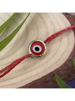 Digital Dress Room - Gold Plated Red Evil Eye Charm Pendant Thread Rakhi For Raksha Bandhan