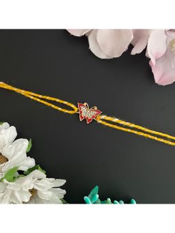 Digital Dress Room - Gold Plated Ad Red Butterfly Charm Pendant Thread Rakhi For Raksha Bandhan