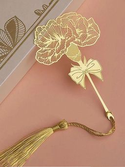 DecorTwist - Brass Rose Flower Design Bookmark (Pack Of 4)