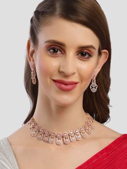 Karatcart - Rose Gold Plated Pink Cubic Zirconia Studded Necklace (Set of 2)