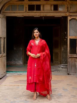 Silai Studio - Farhat Kurta With Palazzo & Dupatta for Women (Set of 3)