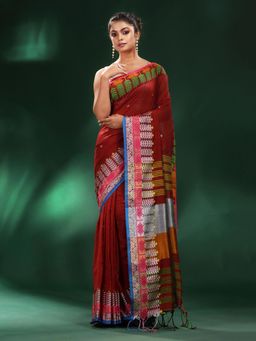 CHARUKRITI - Red Handspun Cotton Soft Saree with Unstitched Blouse