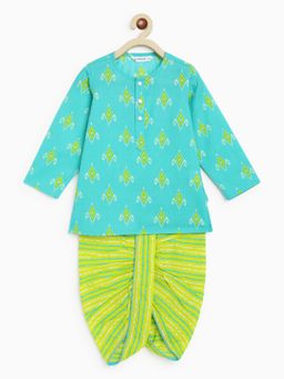 Campana - Boys Bansi Dhoti Kurta Diamond Print - Turquoise (Set of 2)