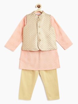 Campana - Boys Nishant Kurta with Jacket - Foil Print - Gold (Set of 3)