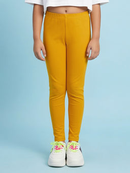 KiddoPanti - Mustard Girls Cotton Solid Ankle Length Leggings