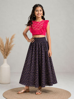 KiddoPanti - Girls Self Design Rayon Choli with Lehenga