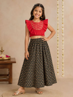 KiddoPanti - Girls Self Design Rayon Choli with Lehenga