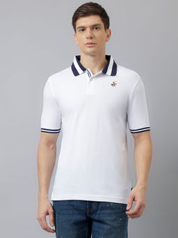 Beverly Hills Polo Club - White Solid Easy Stretch Polo T-Shirt