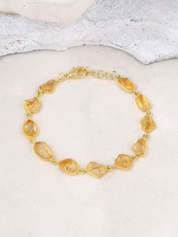 Zurooh - 18K Gold Plated Rough Natural Citrine Birthstone Link Bracelet