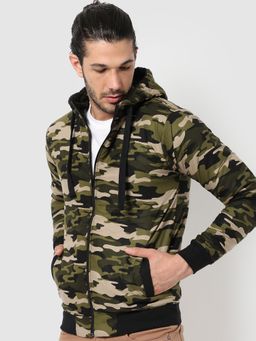 Campus Sutra - Camouflage Print Hooded Winter Jacket