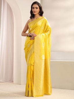Libas - Yellow Silk Blend Woven Handloom Saree with Unstitched Blouse