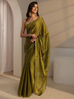 Libas - Green Tissue Embellished Floral Saree with Unstitched Blouse