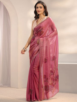 Libas - Pink Tissue Beads and Stones Printed Saree with Unstitched Blouse
