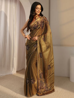 Libas - Green Tissue Beads and Stones Printed Saree with Unstitched Blouse