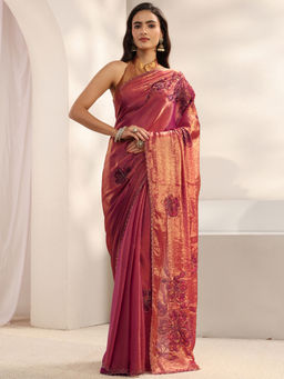 Libas - Pink Tissue Beads and Stones Printed Saree with Unstitched Blouse