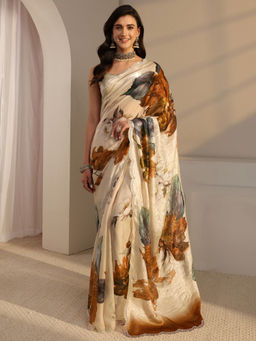 Libas - Cream Tissue Printed Saree with Unstitched Blouse