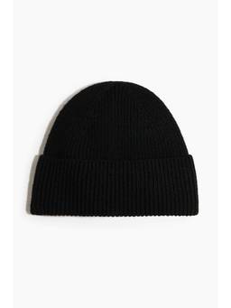 H&M - Men Black Wool-Blend Rib-Knit Beanie