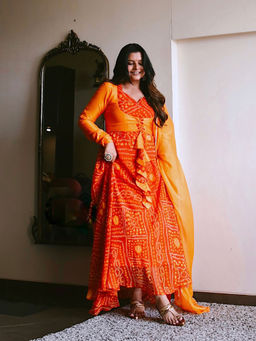 NUD - Marmalade Orange Anarkali with Dupatta (Set of 2)