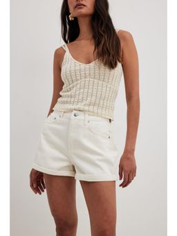 NA-KD - Fold Up Denim Shorts-White