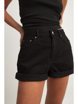 NA-KD - Fold Up Denim Shorts-Black