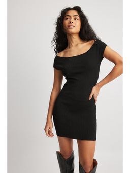 NA-KD - Off shoulder Knitted Mini Dress-Black