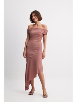 NA-KD - Off Shoulder Flounce Midi Dress-Mauve