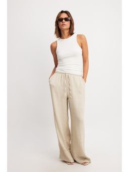 NA-KD - Structured Elastic Waist Trousers-Champagne