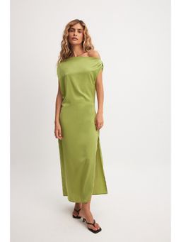 NA-KD - Satin One Shoulder Midi Dress-Olive Green