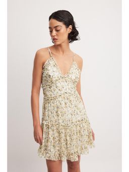 NA-KD - Chiffon Frill Mini Dress-Yellow With Flower Print