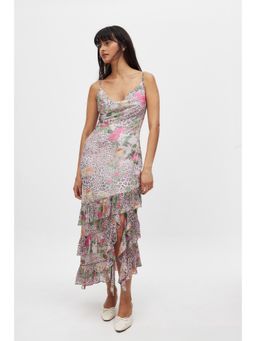 NA-KD - Mesh Flounce Midi Dress-Wild Leopard