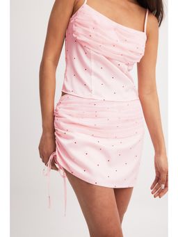 NA-KD - Ruched Detail Drawstring Skirt-Pink Dot Print