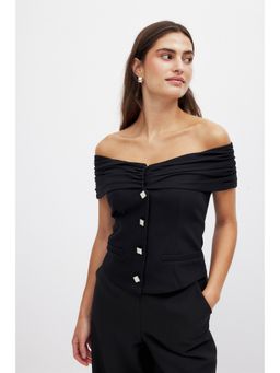 NA-KD - Off Shoulder Button Detail Top-Black