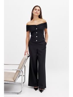 NA-KD - Flowy Loose High Waist Trousers-Black
